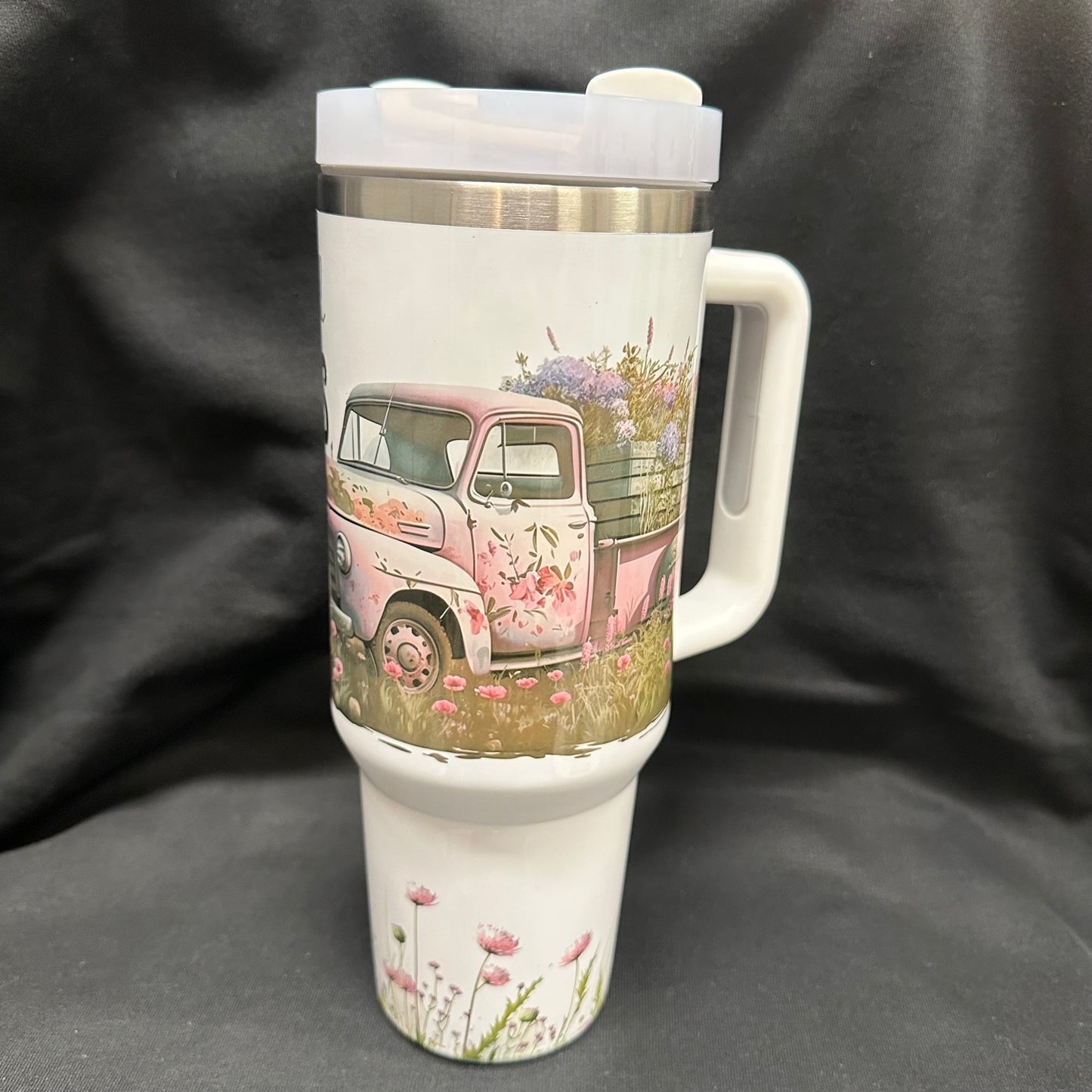 40 oz Tumbler with Handle - Take Time to Smell the Flowers