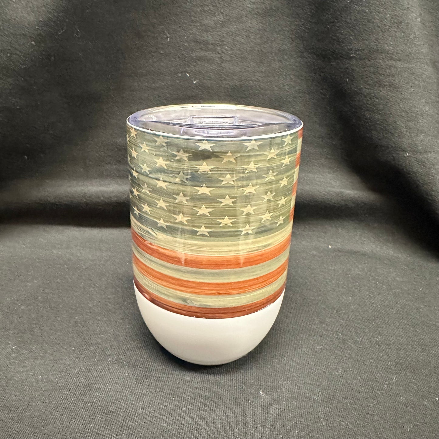 12 oz Wine Tumbler - Wood Texture USA Flag