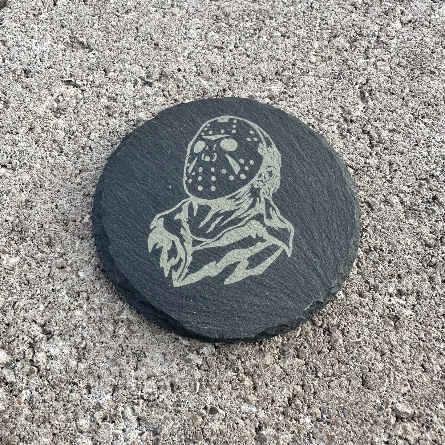 4" Round - Horror Jason Voorhees - Slate Drink Coaster with Anti-scratch Bottom