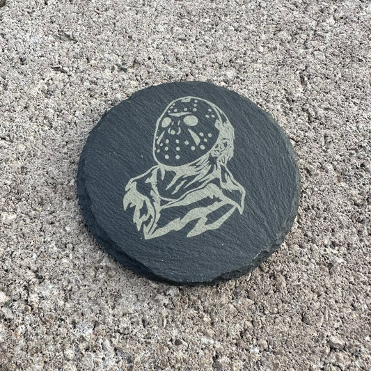 4" Round - Horror Jason Voorhees - Slate Drink Coaster with Anti-scratch Bottom