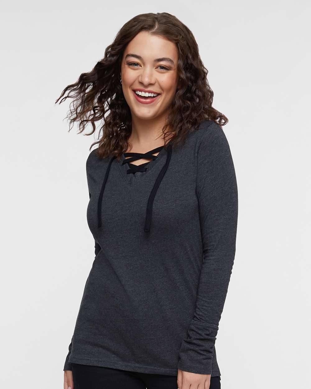 Women's Fine Jersey Lace-Up Long Sleeve T-Shirt