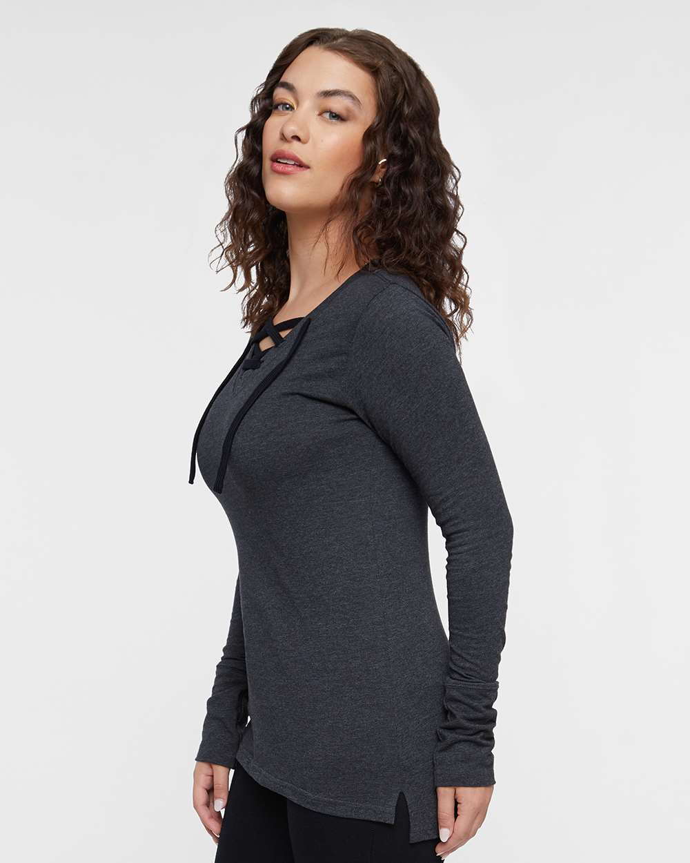 Women's Fine Jersey Lace-Up Long Sleeve T-Shirt