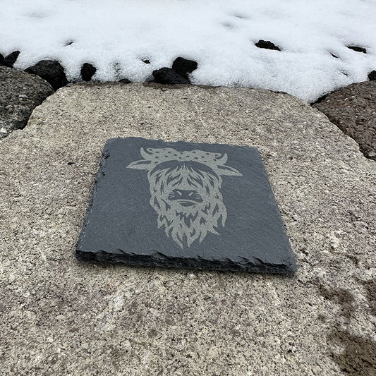 Highland Cow v.2 - Slate Drink Coaster with Anti-scratch Bottom