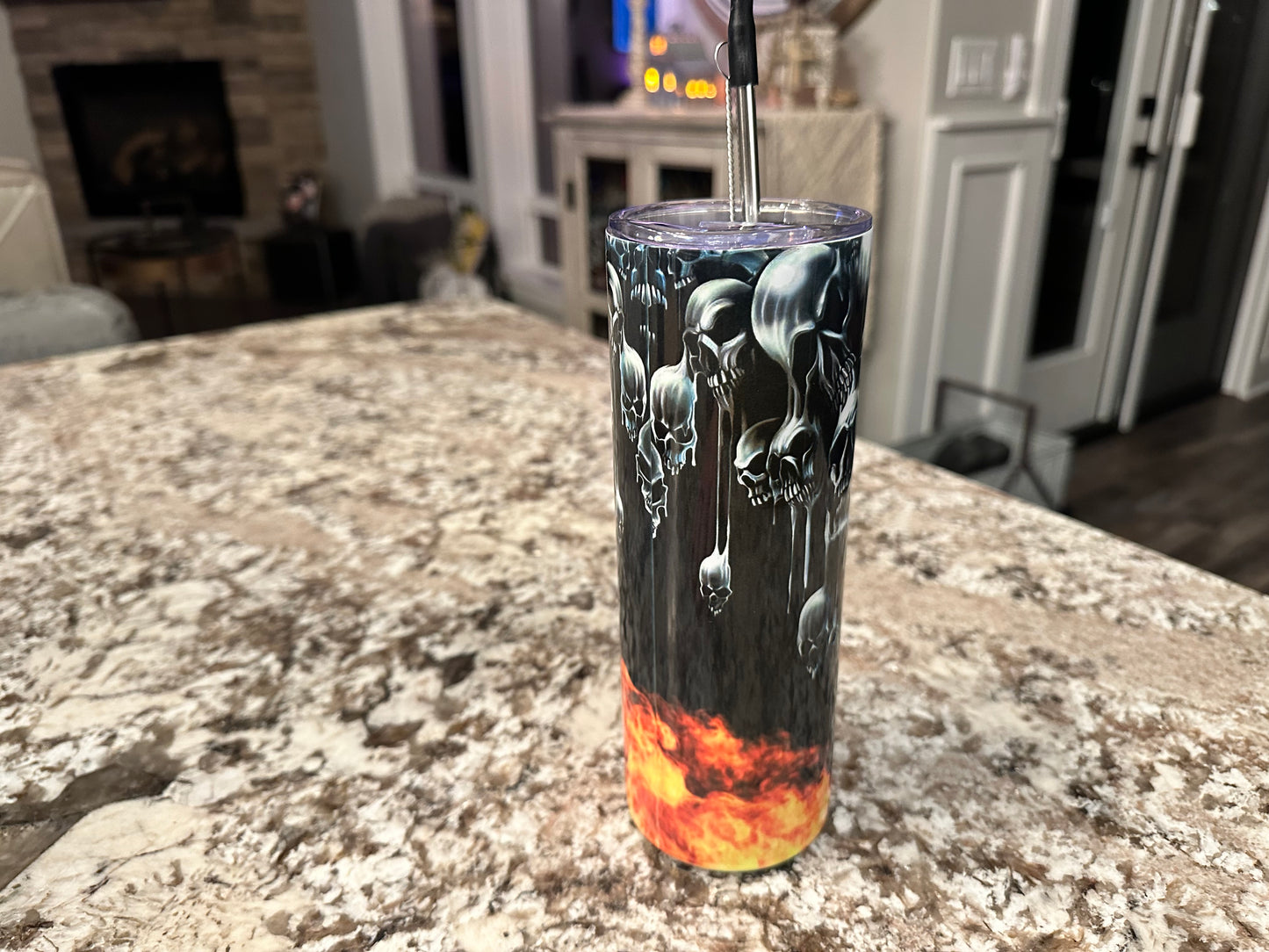 20 oz Skinny Tumbler - Skull & Flames