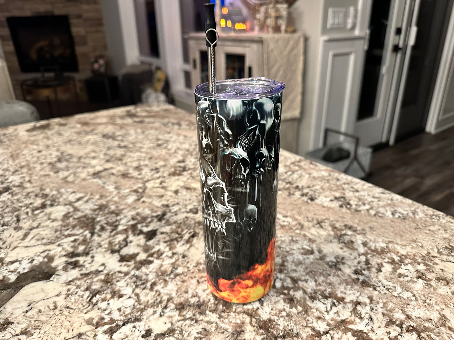 20 oz Skinny Tumbler - Skull & Flames