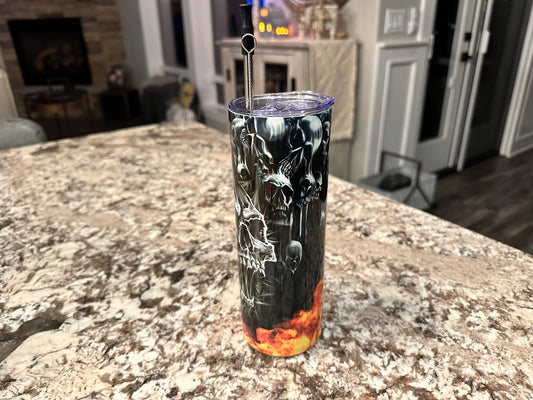 20 oz Skinny Tumbler - Skull & Flames
