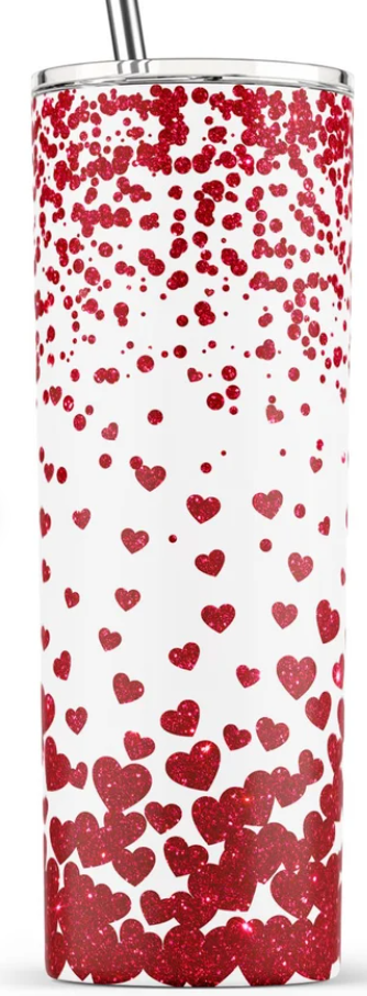 20 oz. Skinny Tumbler - Glitter Hearts