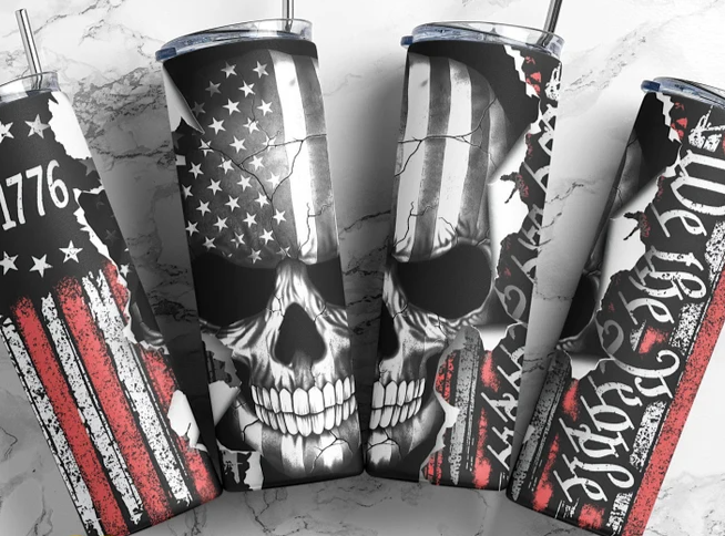 20 oz Skinny Tumbler - 1776 We the People Skull