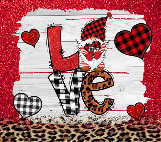 20 oz. Skinny Tumbler - Gnome Love with Cheetah Pattern