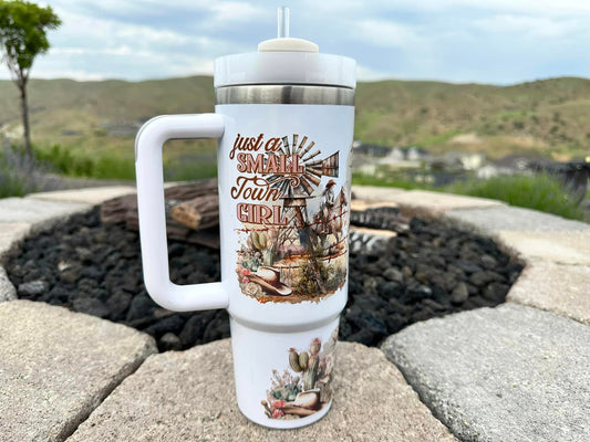 30 oz Tumbler with Handle - Just a Small Town Girl