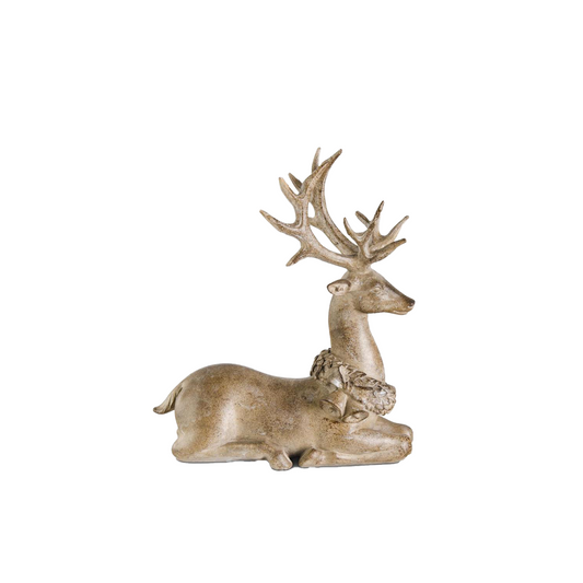 Resin Light Brown Deer W/Antique Finish Laying