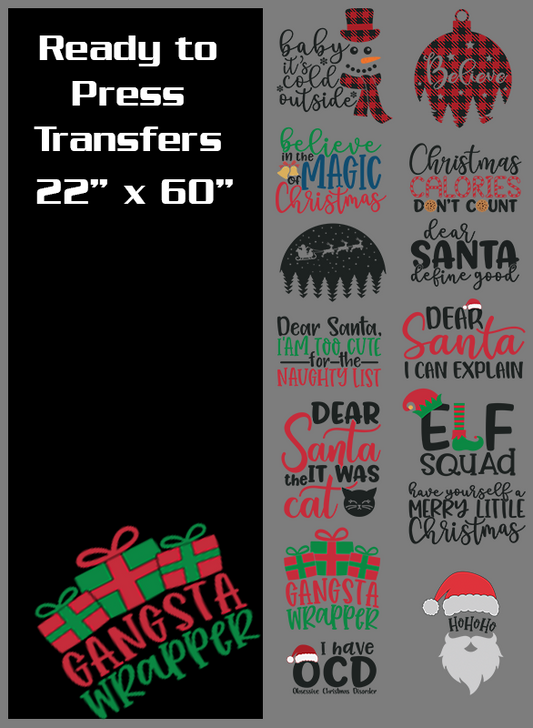Ready to Press 22" x 60" Gang Sheet - Christmas Collection v3 has something for everyone!