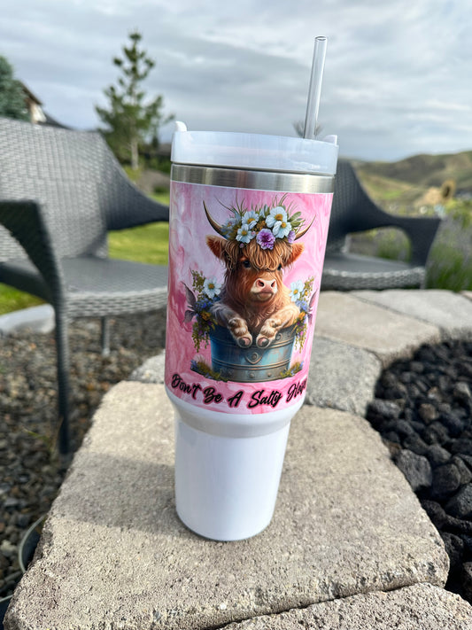 40 oz Tumbler with Handle - Don't Be a Salty Heifer