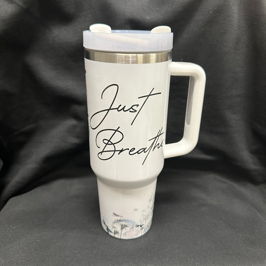 40 oz Tumbler with Handle - Just Breathe