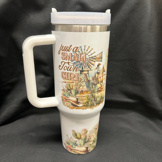 40 oz Tumbler with Handle - Just a Small Town Girl