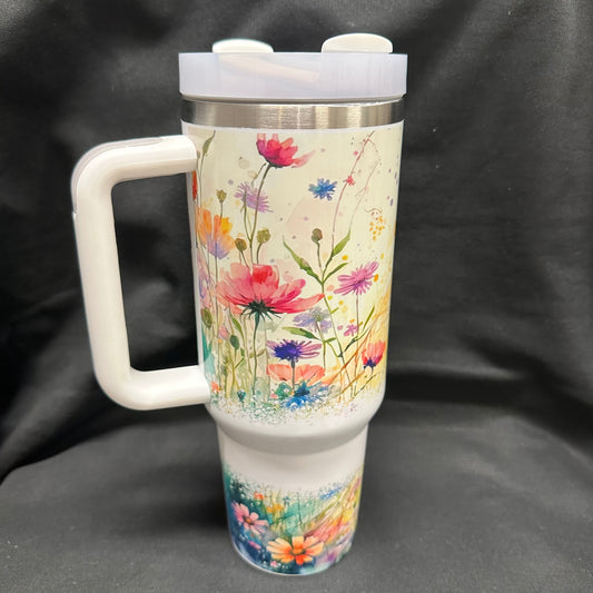 40 oz Tumbler with Handle - Wild Flowers