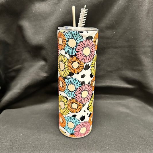 20 oz Skinny Tumbler with Handle - Flowers