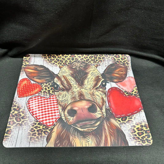 9" x 8" - Cute Cow with Hearts Mouse Pad