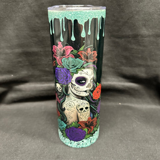 20 oz Skinny Tumbler - Day of the Dead Sugar Skull