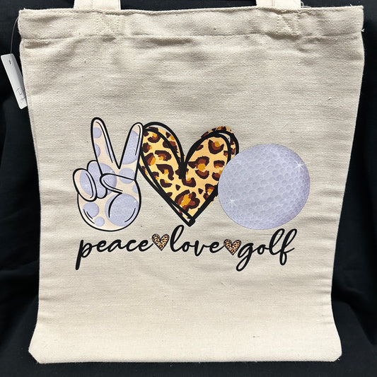 13" x 15" x .5" Tote Bag - Peace - Love - Golf