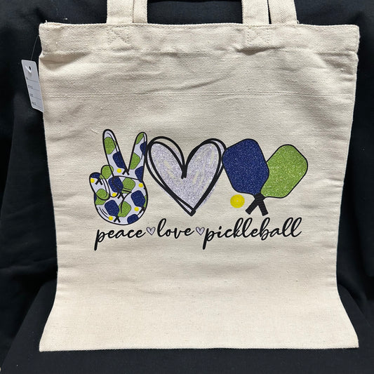 13" x 15" x .5" Tote Bag - Peace - Love - Pickleball