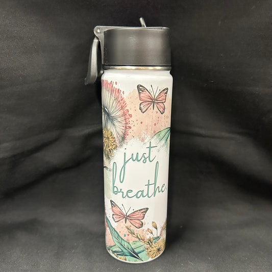 22 oz Water Bottle - Just Breathe with Butterfly
