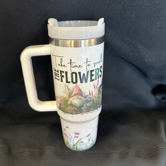 30 oz Tumbler with Handle - Take Time to Smell the Flowers