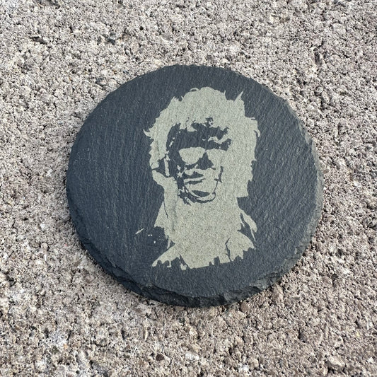 4" Round - Horror Leather Face - Slate Drink Coaster with Anti-scratch Bottom