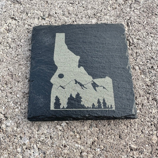 4" x 4" - Idaho State with Mountains - Slate Drink Coaster with Anti-scratch Bottom