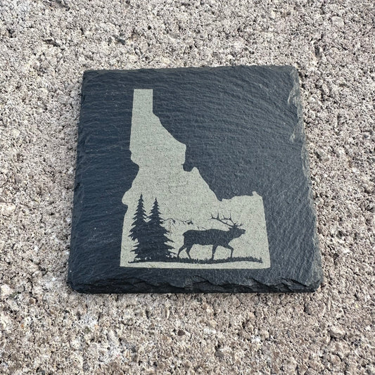 4" x 4" - Idaho State with Elk - Slate Drink Coaster with Anti-scratch Bottom