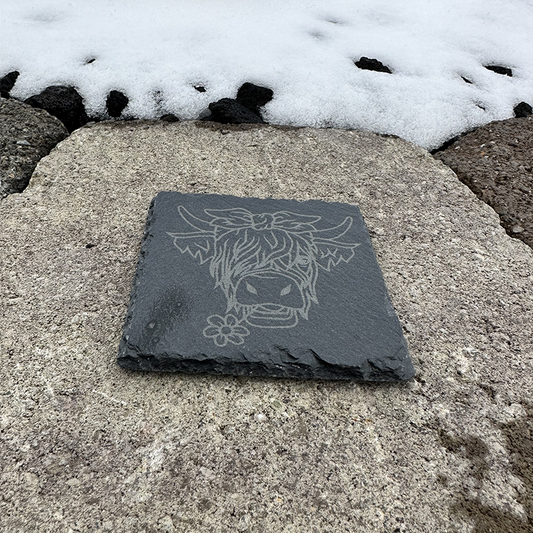 Highland Cow - Slate Drink Coaster with Anti-scratch Bottom