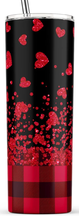 20 oz. Skinny Tumbler - Hearts on Black