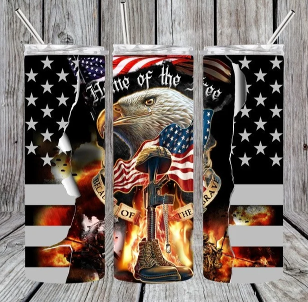 20 oz Skinny Tumbler - Home of the Free, Because of the Brave